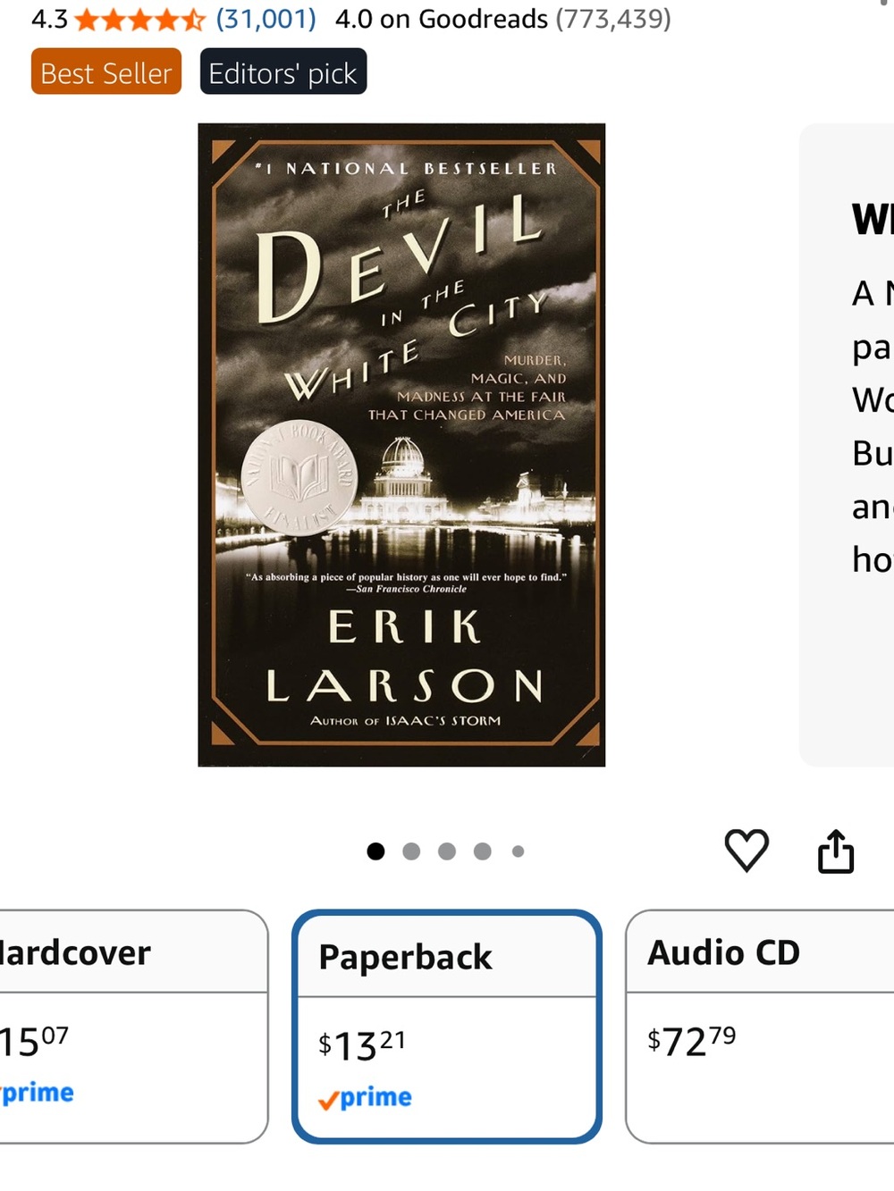 The Devil in the White City by Erik Larson - Black and Gold Paperback